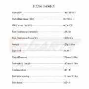 Электродвигатель Gartt F2206 1400KV 240W бесколлекторный