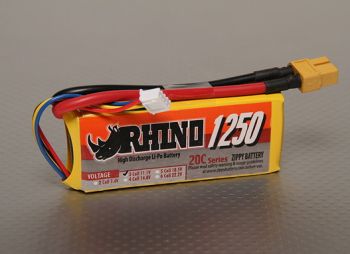 Аккумулятор Rhino 1250mAh 3S1P 20C Lipoly Pack - WORLD-HOBBIES 